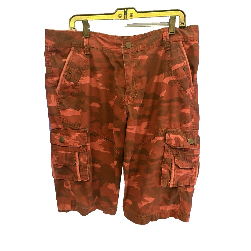 FRIED DENIM Camo Cargo‎ Shorts Men's 36 Red Utility Pockets Streetwear Festival